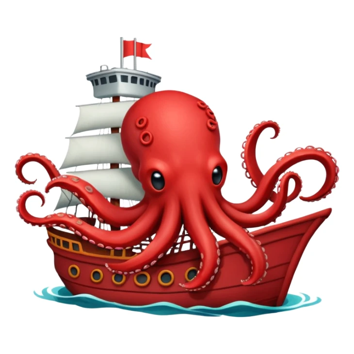 cute red kraken on a ship sticker