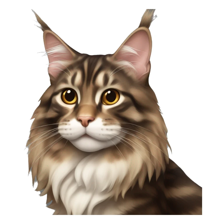 Cat Maine coon dark brown and light brown stripes eating meat sticker