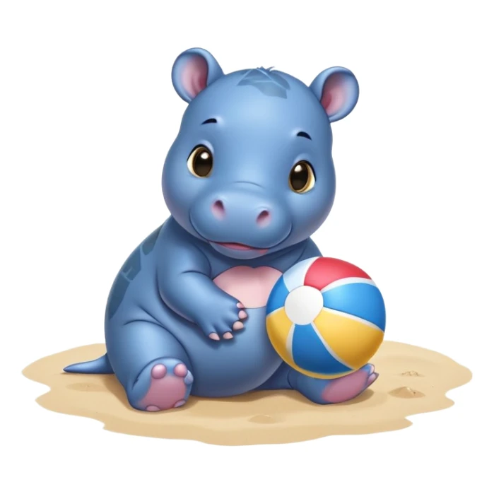 Blue baby pygmy Hippo with beach ball sticker