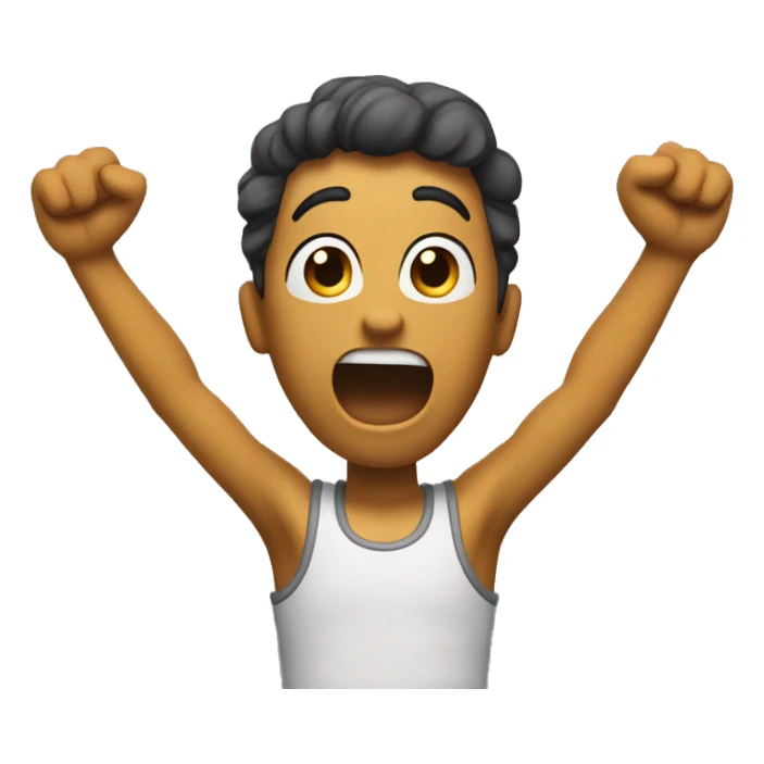  A dynamic pose with arms raised, a wide-eyed expression, and a slight open mouth. sticker
