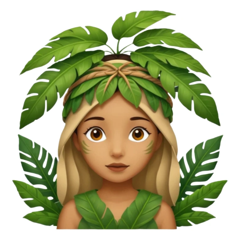 a girl with jungle wearing a large leaf headgear bye  sticker