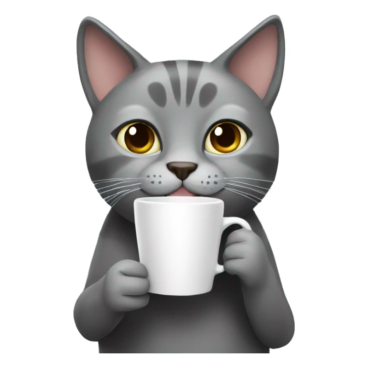 The grey cat is drinking coffee sticker