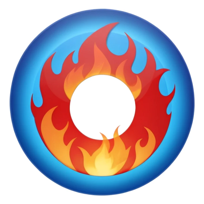A minimalist CD disc with a subtle fire design, blue and red flames, with a circle in the middle and a hole in the center sticker