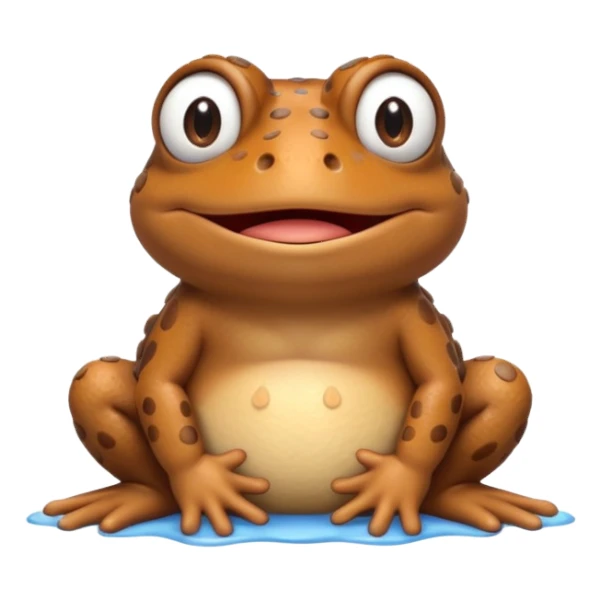A 3D cartoon toad sitting on damp ground, bumpy brown skin, wide mouth, gentle expression, soft light and clean background, Memoji-style. sticker