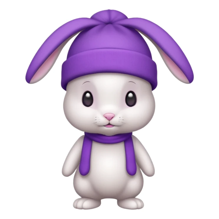 white Bunny wear a purrple benie hat, full body sticker