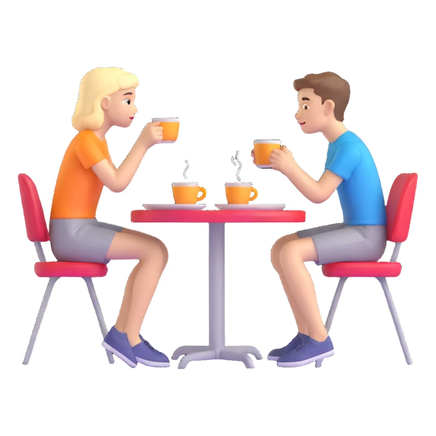 boy and girl sitting at a table sipping coffee sticker