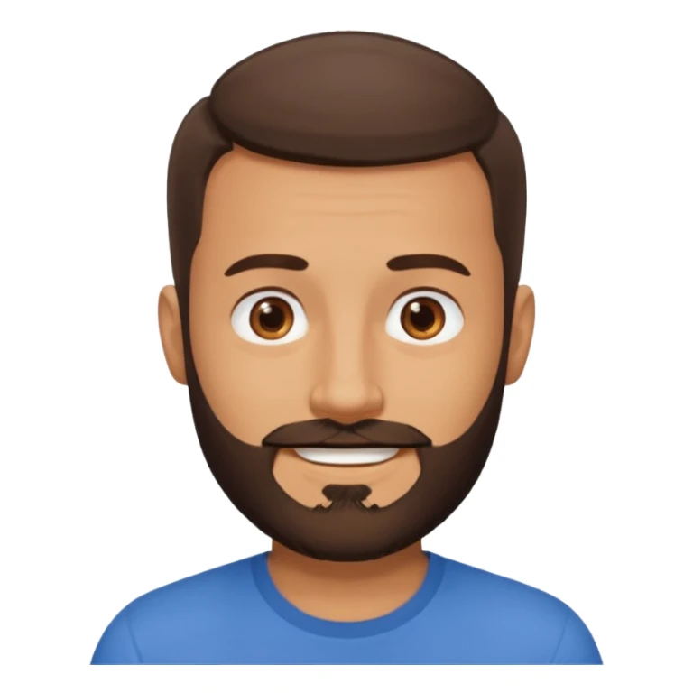 man, very short hair, brown eyes, full beard, smiling sticker