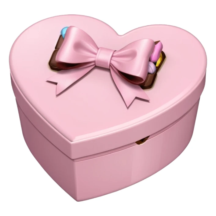 pale pink heart box, pale pink bow, filled with chocolates inside sticker