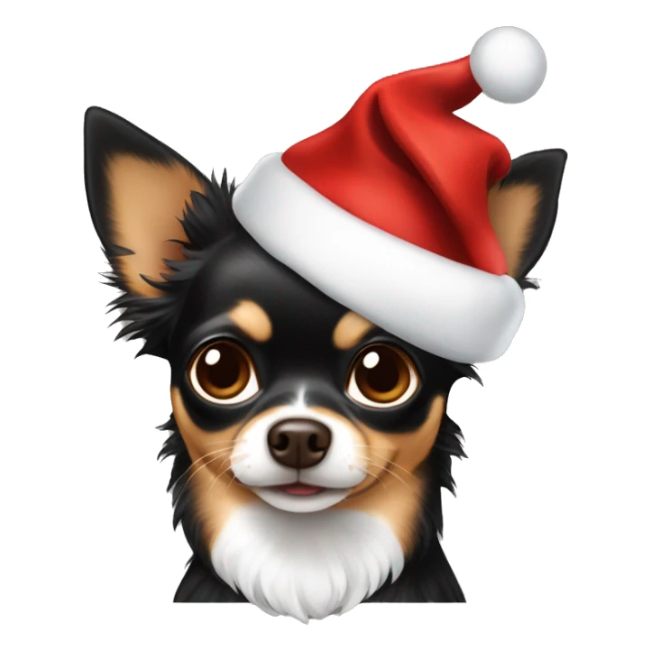 Black and brown Chihuahua long hair with a Santa hat on￼ sticker