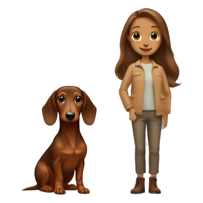 2 brown dachshunds with a girl with brown hair  sticker