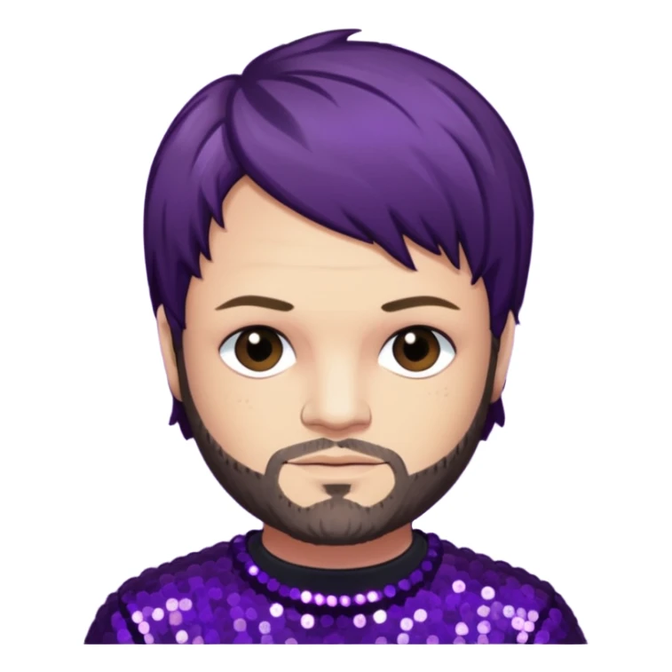 Bam Margera from Jackass with dark brown hair, dark purple sequin outfit sticker