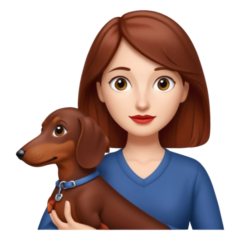 White woman with medium length brown hair holding a red dashound sticker