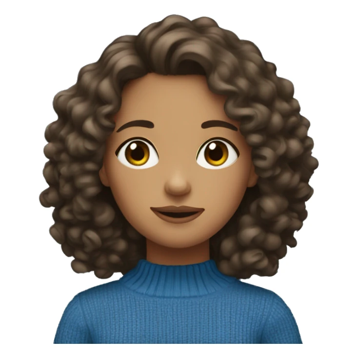 Brunette Girl wearing a blue sweater curly hair sticker