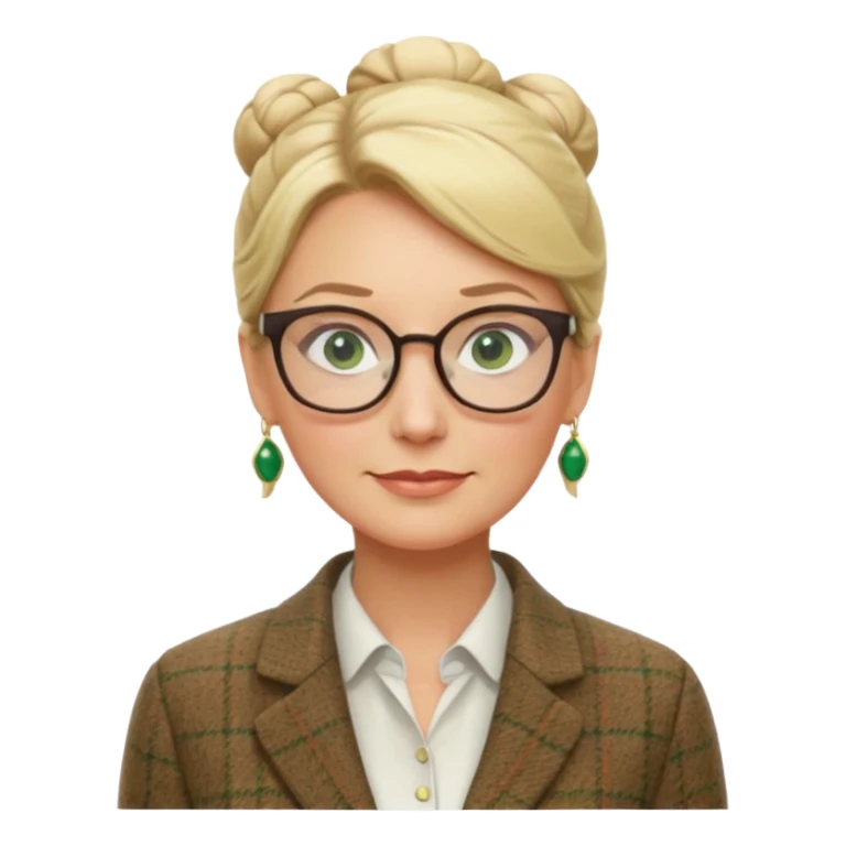older teacher with hair pulled back into a blonde bun green eyes and glasses sticker