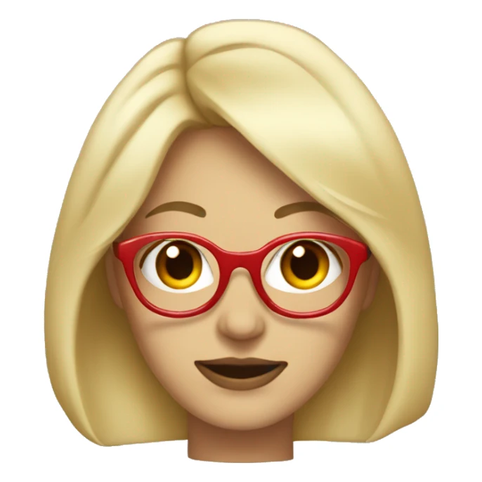 Blonde woman with medium length hair with red glasse sticker