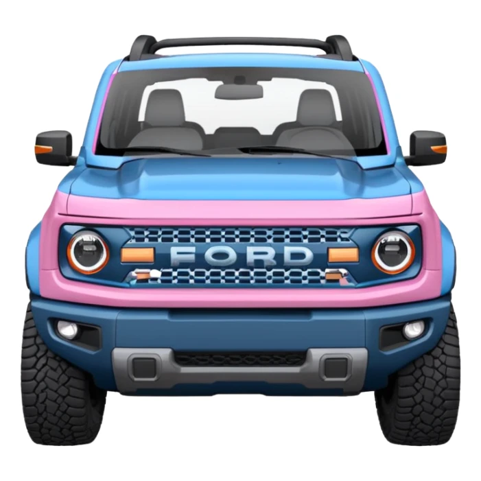 grey blue Ford bronco sport with a pink grill guard sticker