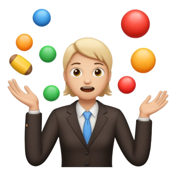 an emoji that depicts a product manager juggling work while mildly panicked and gender neutral  sticker