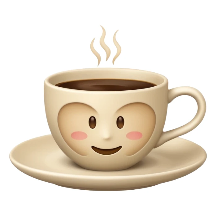 light beige strict coffee cup on saucer, minimalism, Apple emoji style, no text sticker