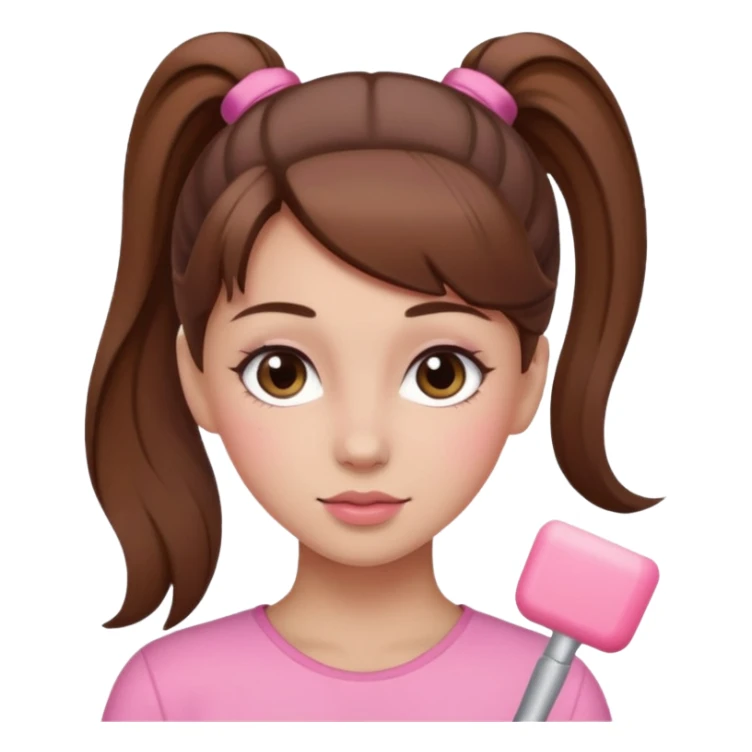 girl with brown hair in a ponytail with pink blush sticker