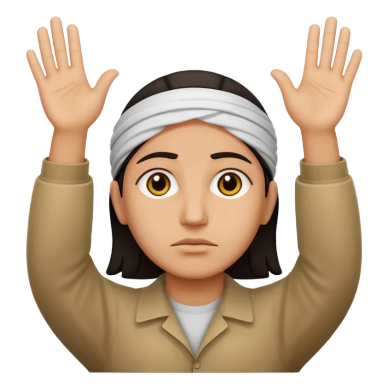 surrenders, portray an authentic 1980 Iraqi with a sad face and raised hands sticker