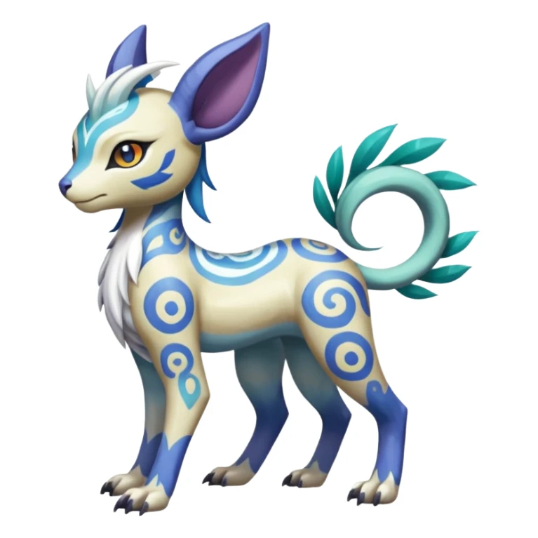 Tropical Tiny Marked Patterned Tribal Colorful Skilled Adept Graceful Asian Painted Garurumon-Meloetta-Absol-Suicune-Cobalion-fusion-hybrid-creature (full body) sticker
