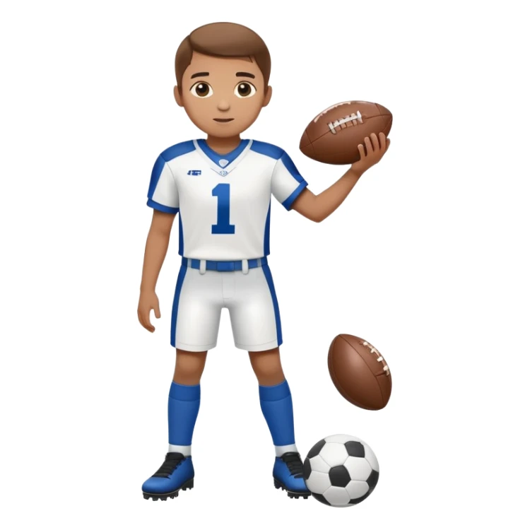 full-length child in blue and white football uniform sticker