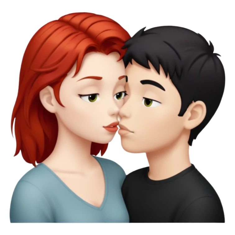 red-haired girl kissing black-haired boy sticker