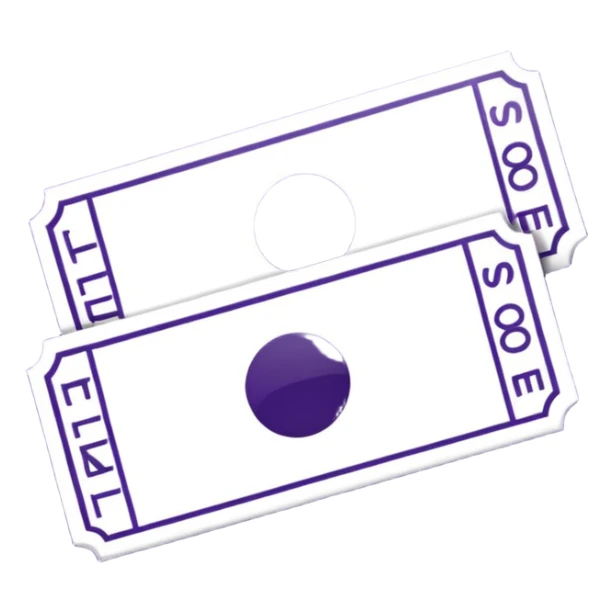 Two white tickets with a dark purple stamp on them sticker