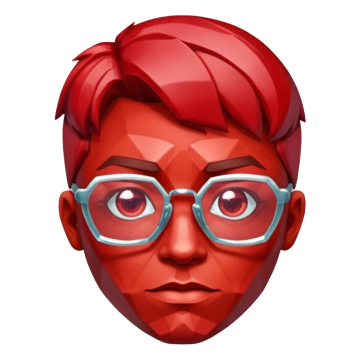 A single red crystal gemstone character wearing glasses,  irregular with faceted very sharp sides,, , high detail, sticker