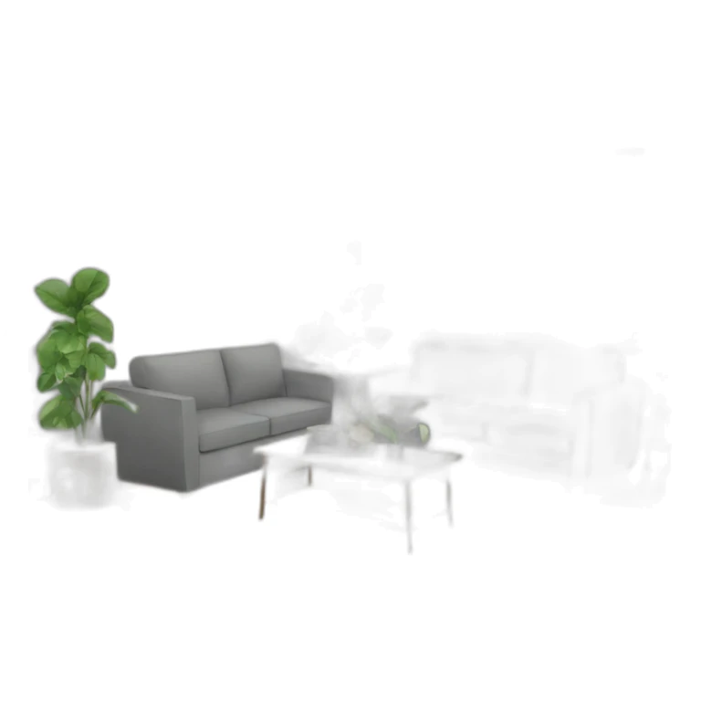 White living room with a grey couch and plants sticker