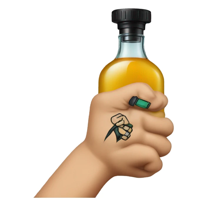 Fist front facing holding a cologne bottle with diesel tattooed on the fingers sticker