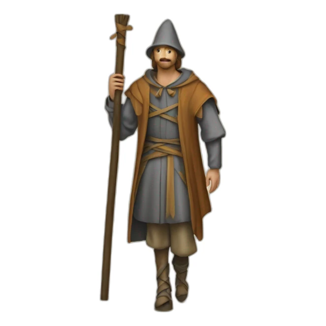 A person who walks on stilts, walking over them, medeival fair sticker