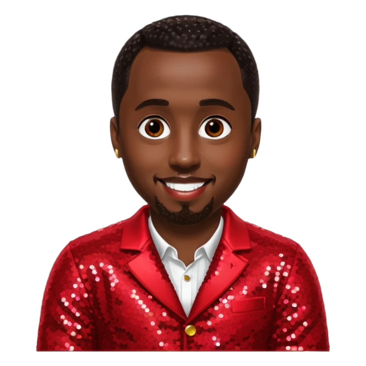 P. Diddy with dark brown hair, red sequin outfit sticker