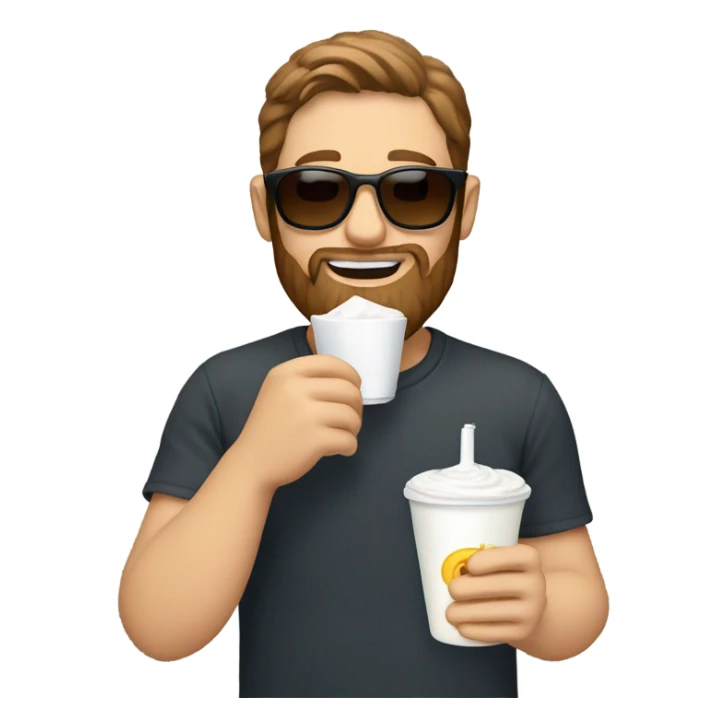white man, with sunglasses, with brown hair and a beard, eating yoghurt sticker