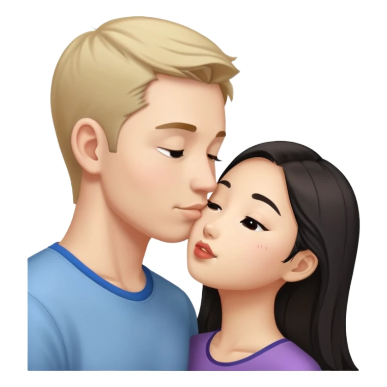 White guy kisses Asian girl forehead sticker