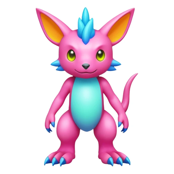 lush pastel-bright-vibrant warm-colored modern colorful neon-colored Fakémon-Digimon-Fionbri-Trico-creature (full body) sticker