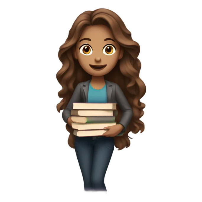 A woman with long wavy brown hair and books sticker