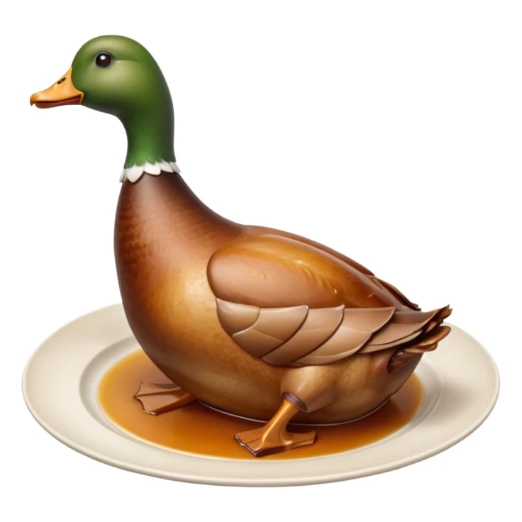 single cooked duck leg confit de canard with golden-brown crispy skin, tender meat, slightly curved shape, visible skin texture, hint of rendered fat, natural arrangement, clean 3D look, soft lighting, no plate or garnish, no faces, emoji scale sticker