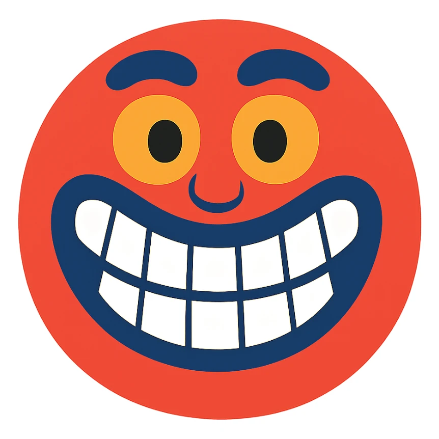 red face with a giant smile sticker