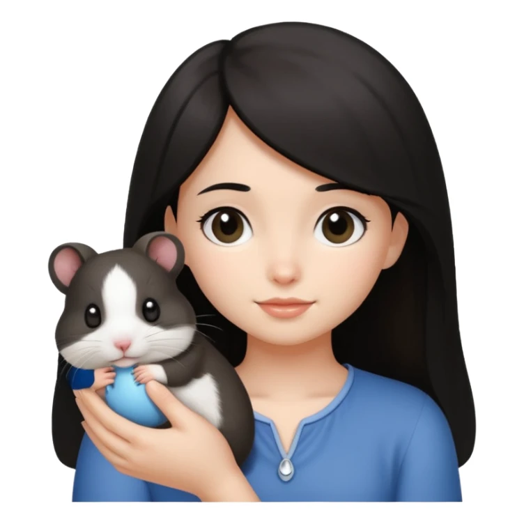 darkhair girl with black and white hamster  sticker