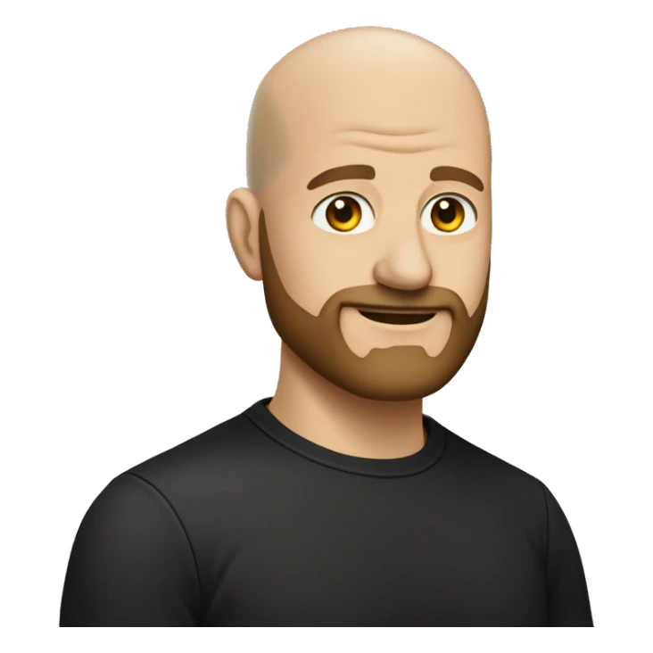 bald man in black shirt thinner face bushy beard sticker