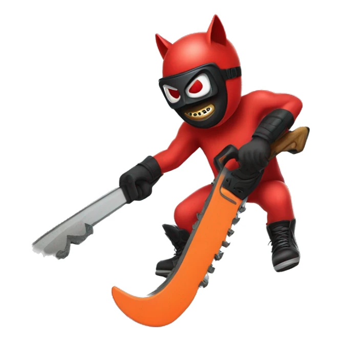 Red bat flying with a chainsaw wearing a hockey mask sticker