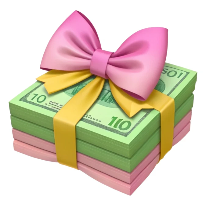 Bright Green & Golden Yellow Gradient Australian $100 notes stacked together and tied in a girly pink bow sticker