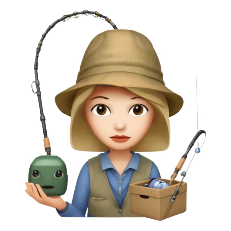Woman fishing with a box head sticker