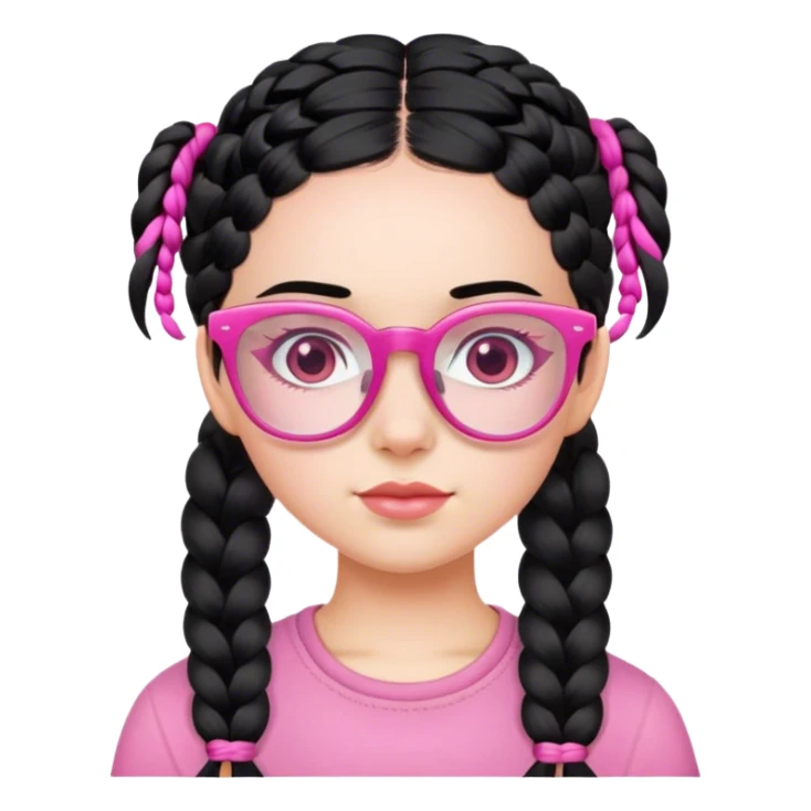 girl with pink glasses and black hair and two braids sticker