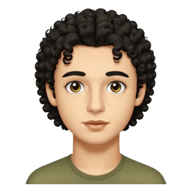 20 year old boy with black curly/wavy hair black eyes medium sized lips black eyebrows well shaped , naturally long eyelashes, square jaw and olive toned italian skin  sticker