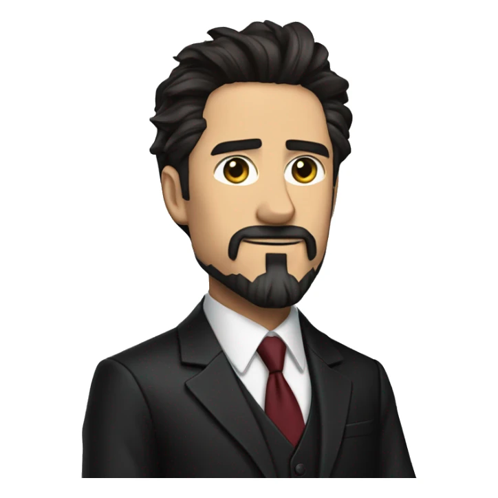 tony stark with a long bushy beard in a black suit an tie wearing the infinity gauntet sticker