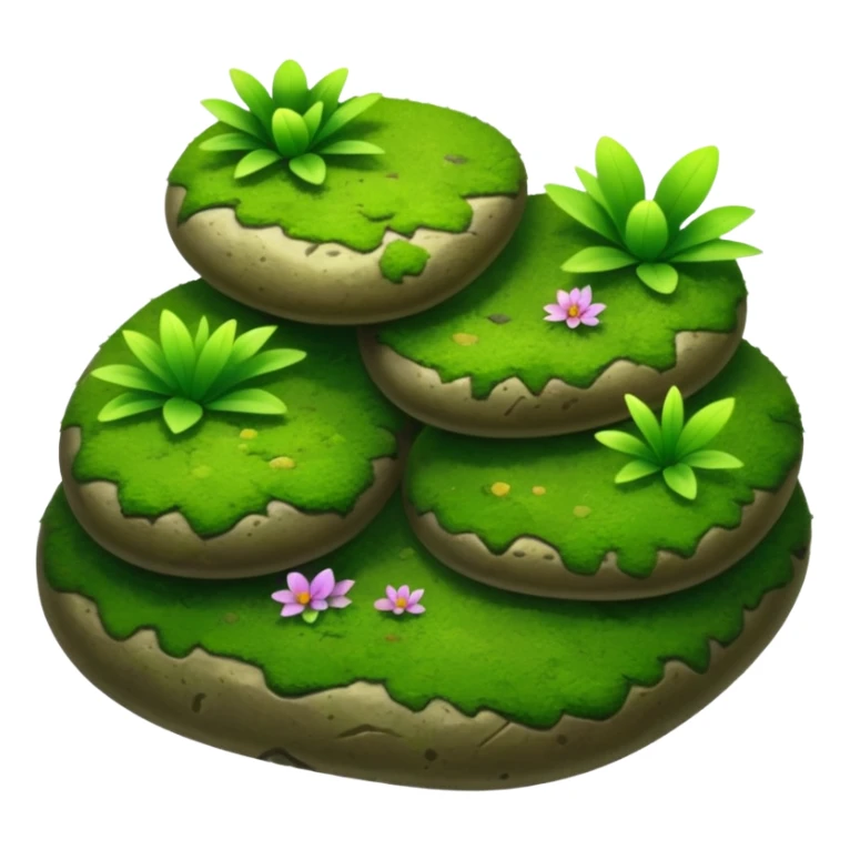 A patch of bright moss covering smooth forest stones with wild plants sticker