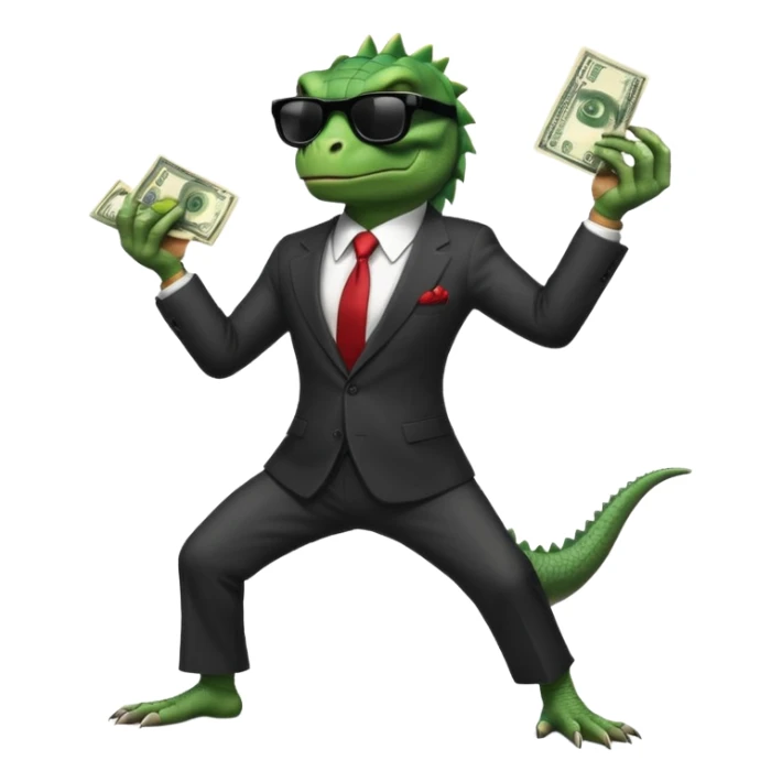 capitalist iguana banker godfather with black sunglasses breakdance scaring sticker