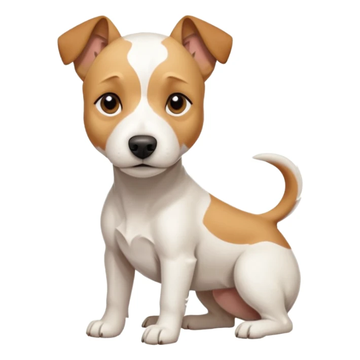 a full body facing front on of a buff white parson russell terrier looking dog the size of a kelpie with light brown long ears resting on its face and a light brown patch above one eye and a large snout. the rest of the dog is completely white.  sticker